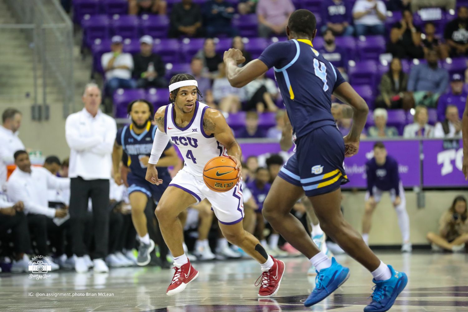 TCU men's basketball guard Jameer Nelson Jr versus Southern on November 6, 2023.
